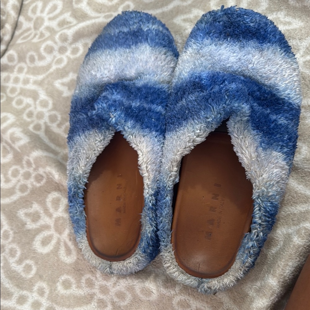 Marni Blue and Gray Fuzzy Slippers